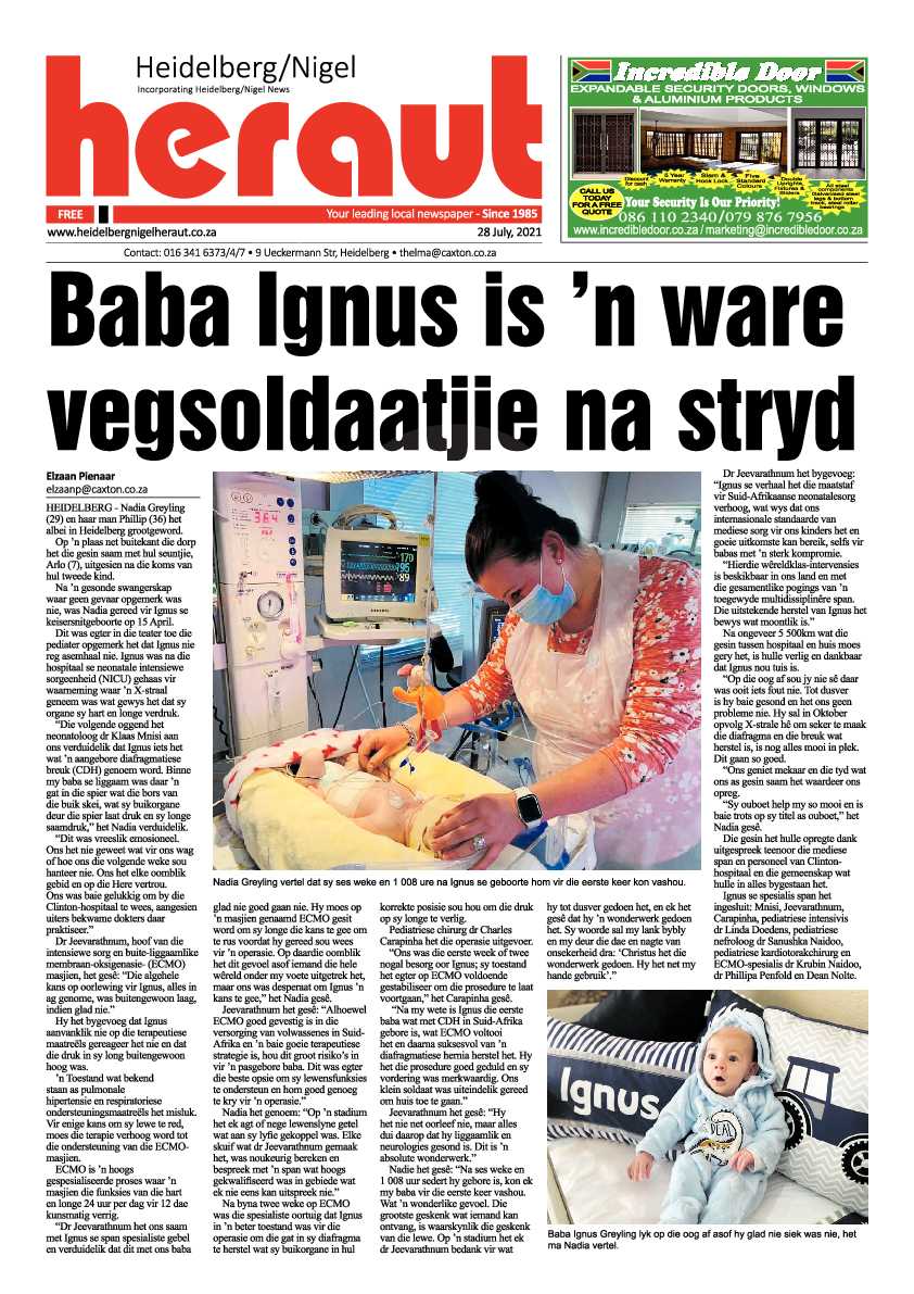 Heidelberg Nigel Herald 28 July 2021 page 1